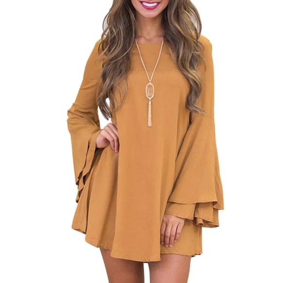 Long Sleeve Mustard Dress - Picture 5 of 6